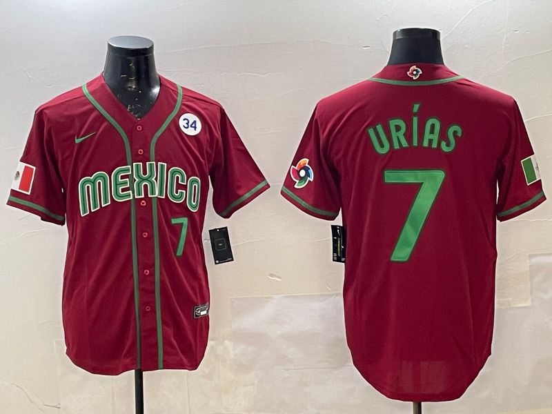 Men 2025 World Cub Mexico #7 Urias Red Nike MLB Jersey style 4